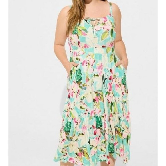Torrid NEW Midi Supersoft Tiered Tie Front Floral Dress Plus Size 3X - Picture 1 of 4